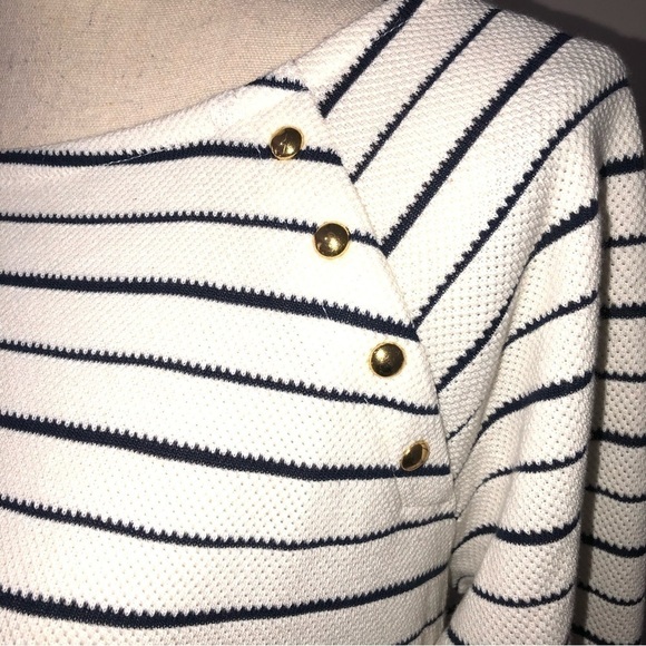 Charter Club Woman Knit Top 1X Black Cream Brass Detail 3/4 Sleeves Textured NWT - Picture 10 of 12